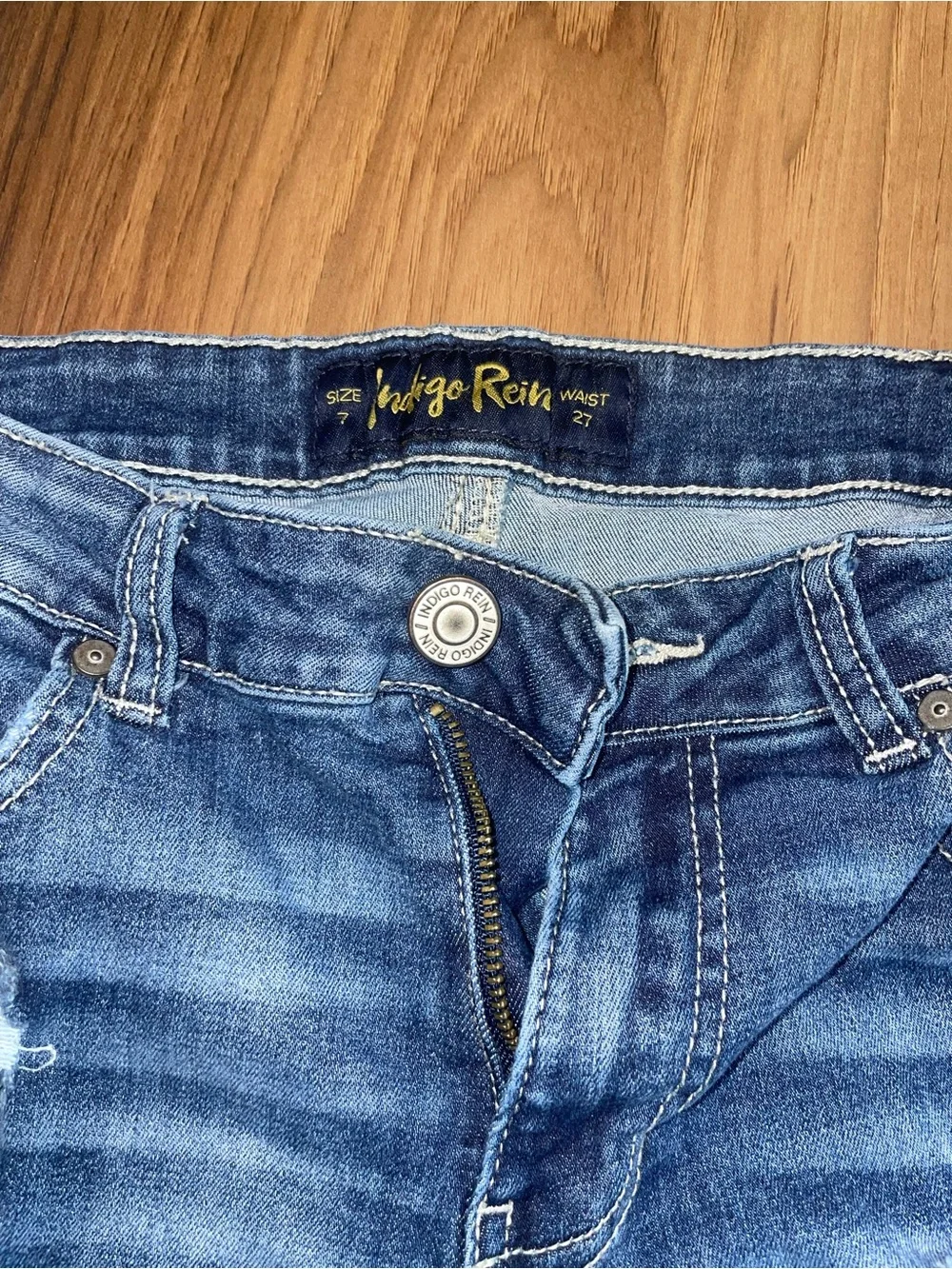 Indigo Rein Distressed Denim Shorts - Blue